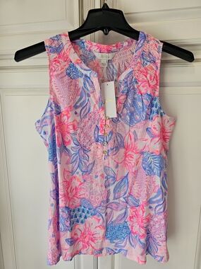 Lilly Pulitzer Pink & Blue Floral Sleeveless Henley Camisole